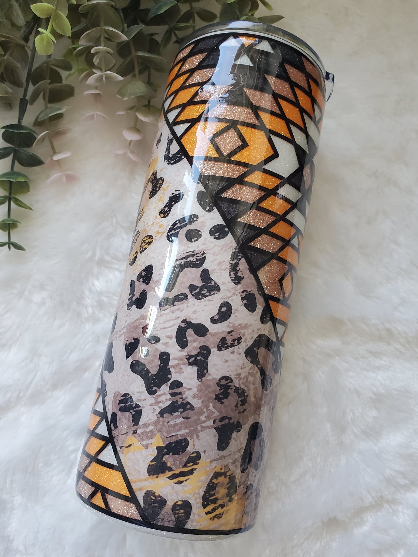 Sunflower leopard template Glitter Custom Tumbler - 24 oz Skinny - yellow black white