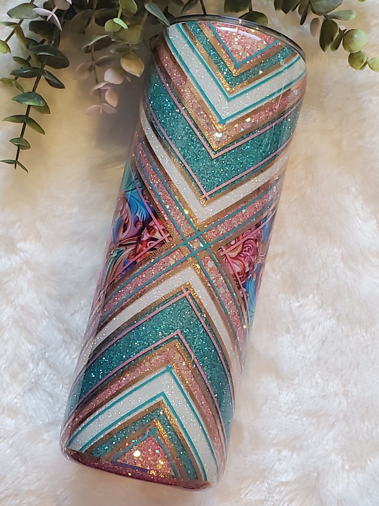 Abstract Glitter Vinyl Custom Tumbler - 20 oz Skinny Straight - pink blue white