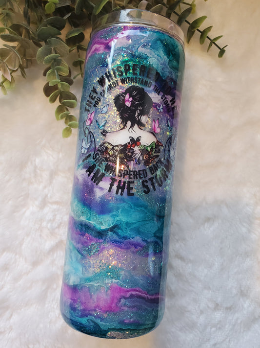 I am the Storm Glitter Alcohol Ink Custom Tumbler - 20 oz Skinny Straight - turquoise purple pink