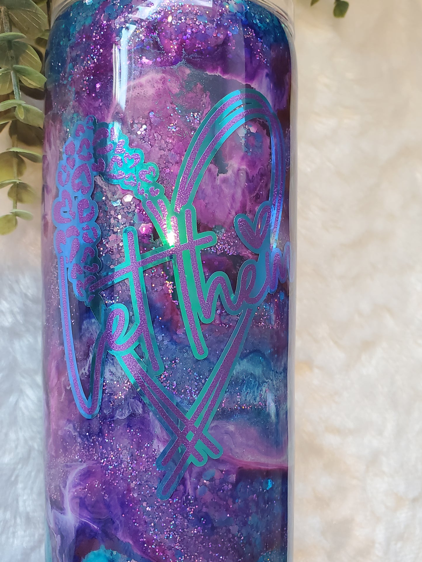 Let Them Alcohol Ink Swirl Glitter Custom Tumbler - 30 oz skinny - pink, turquoise, purple