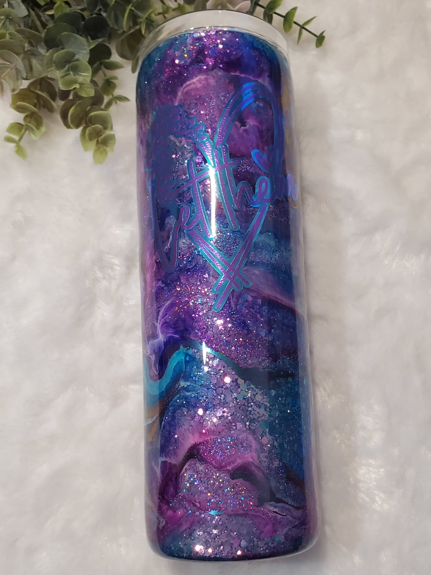 Let Them Alcohol Ink Swirl Glitter Custom Tumbler - 30 oz skinny - pink, turquoise, purple