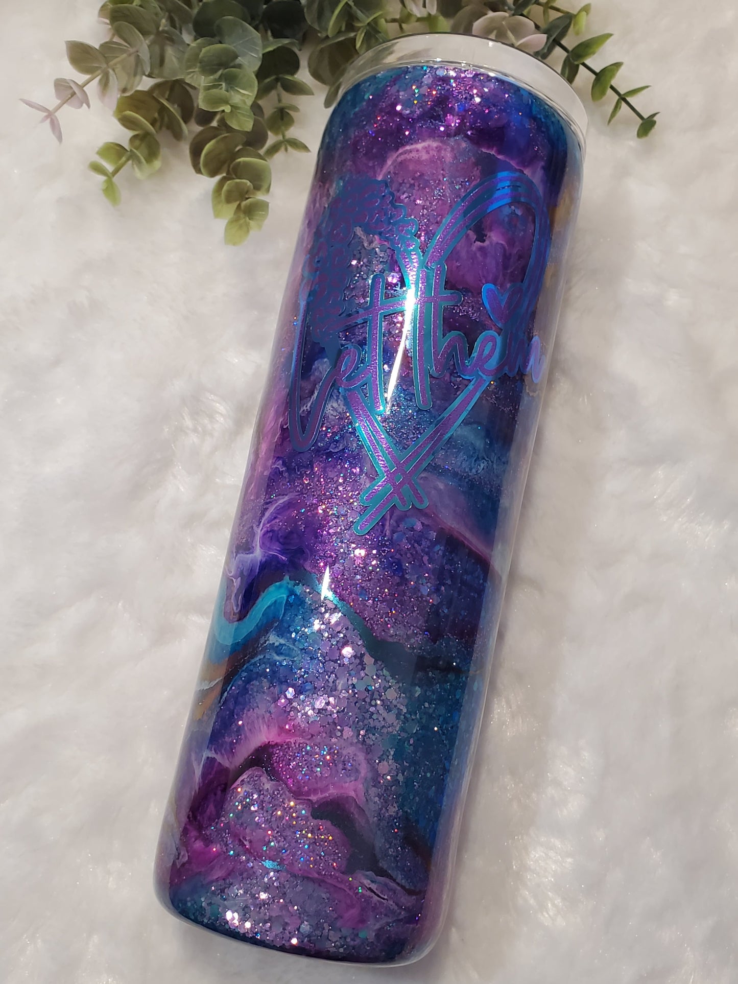 Let Them Alcohol Ink Swirl Glitter Custom Tumbler - 30 oz skinny - pink, turquoise, purple