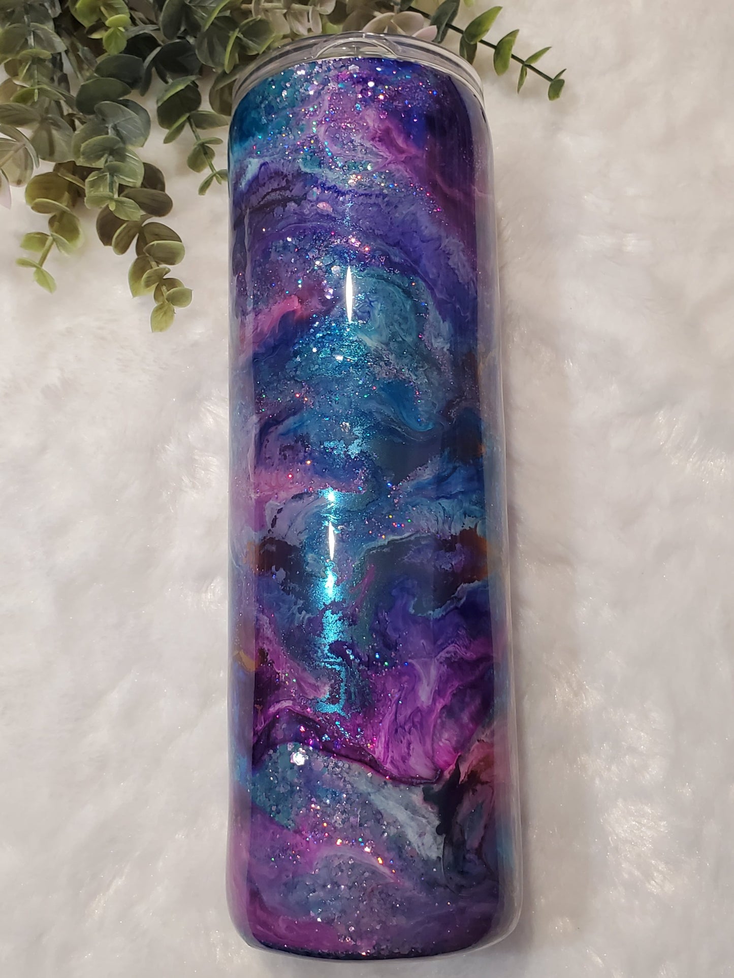 Let Them Alcohol Ink Swirl Glitter Custom Tumbler - 30 oz skinny - pink, turquoise, purple