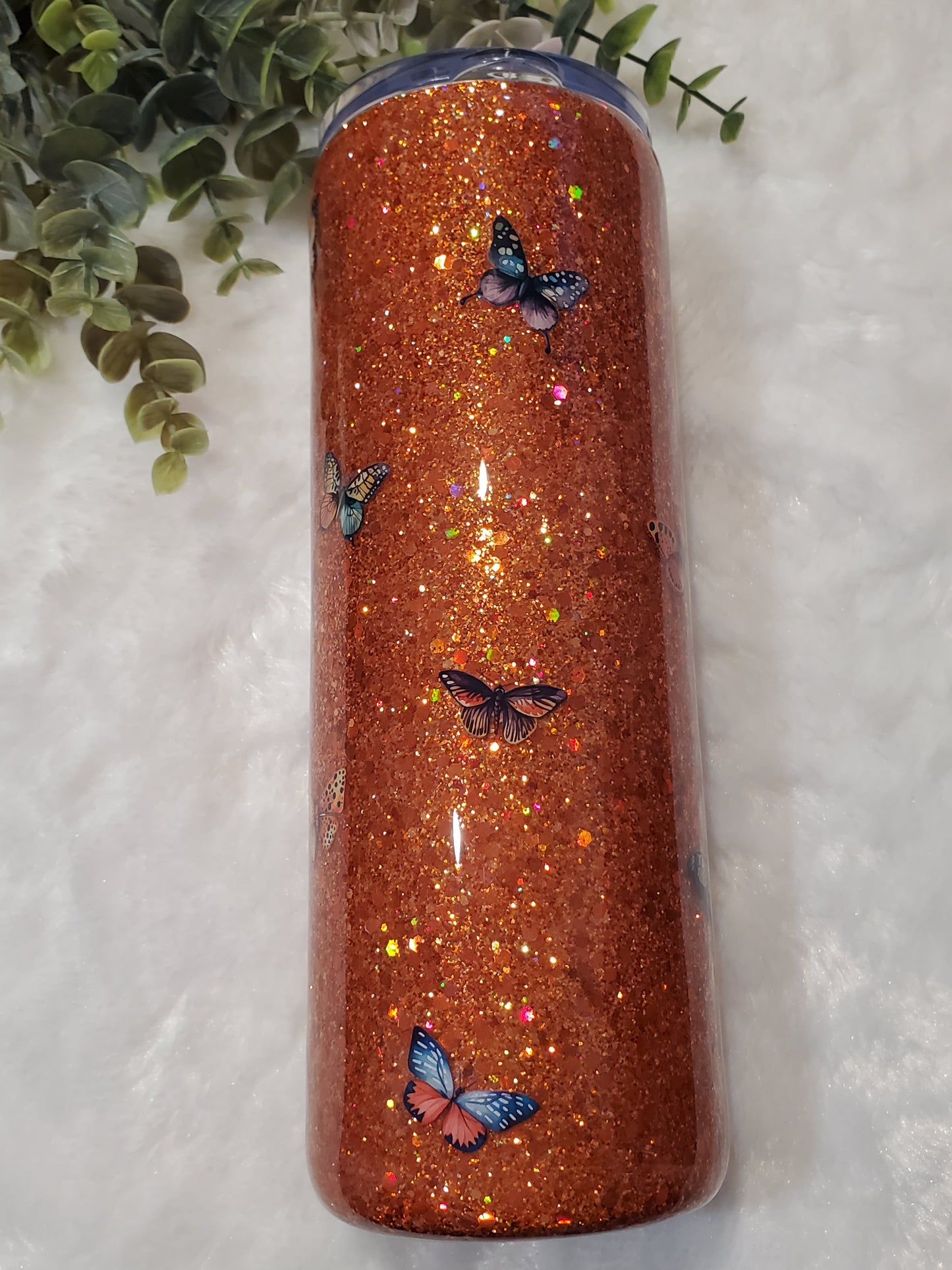 Believe in Yourself Butterfly Glitter Custom Tumbler - 20 oz Skinny Straight - orange