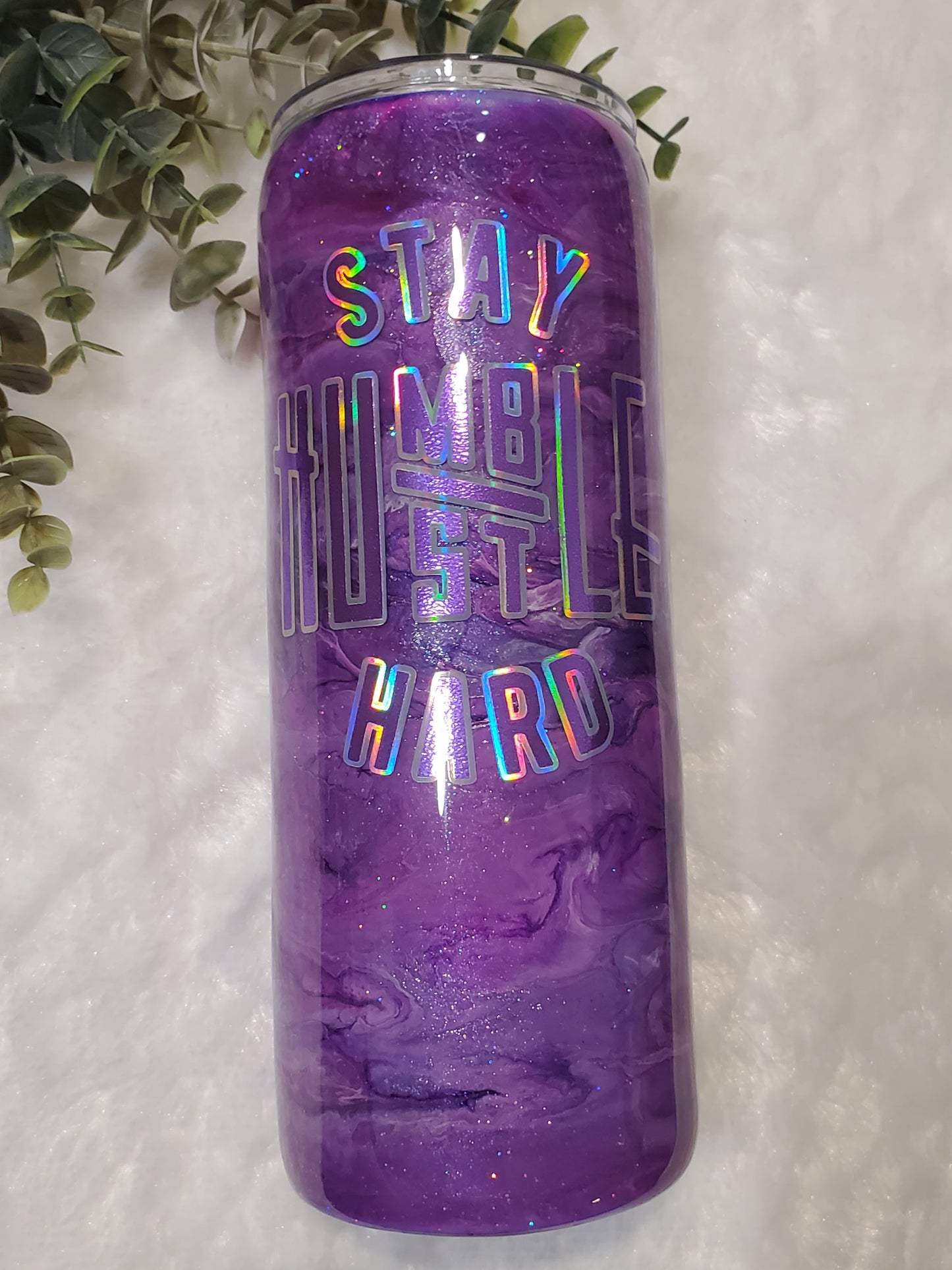 Stay Humble Hustle Hard ink pigment Custom Tumbler - 20 oz Skinny Straight - purple