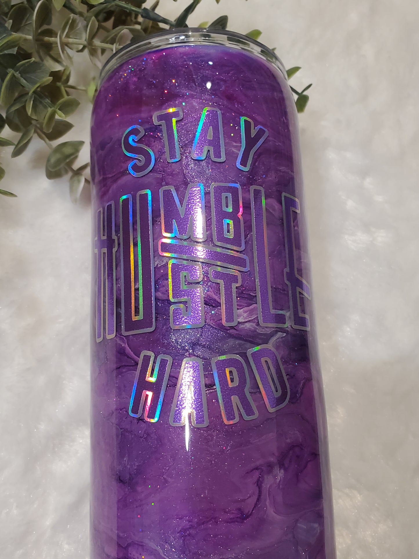 Stay Humble Hustle Hard ink pigment Custom Tumbler - 20 oz Skinny Straight - purple
