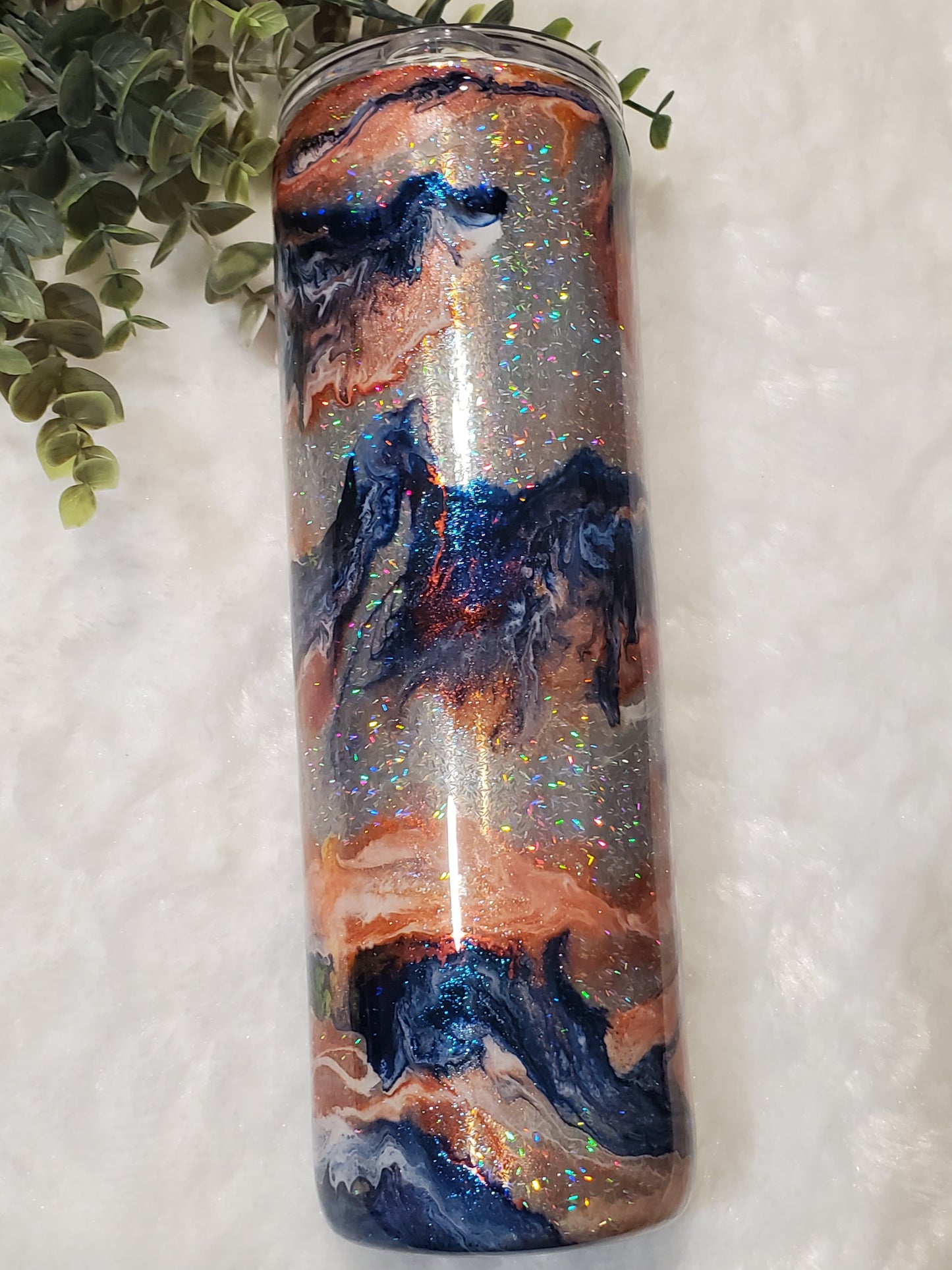 Manifest that Shit Ink swirl Foil Custom Tumbler - 30 oz Skinny Taper - blue coral silver