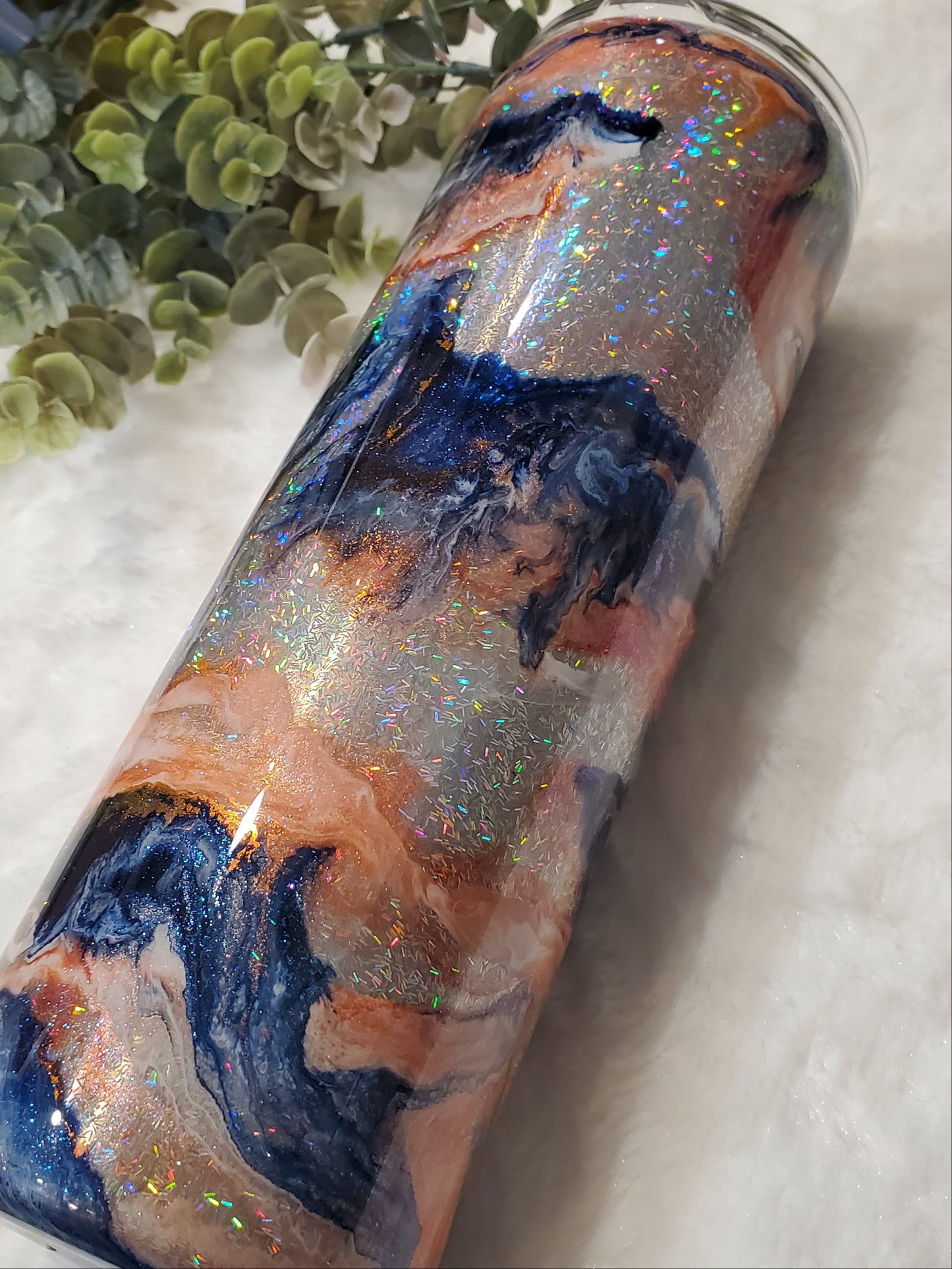 Manifest that Shit Ink swirl Foil Custom Tumbler - 30 oz Skinny Taper - blue coral silver