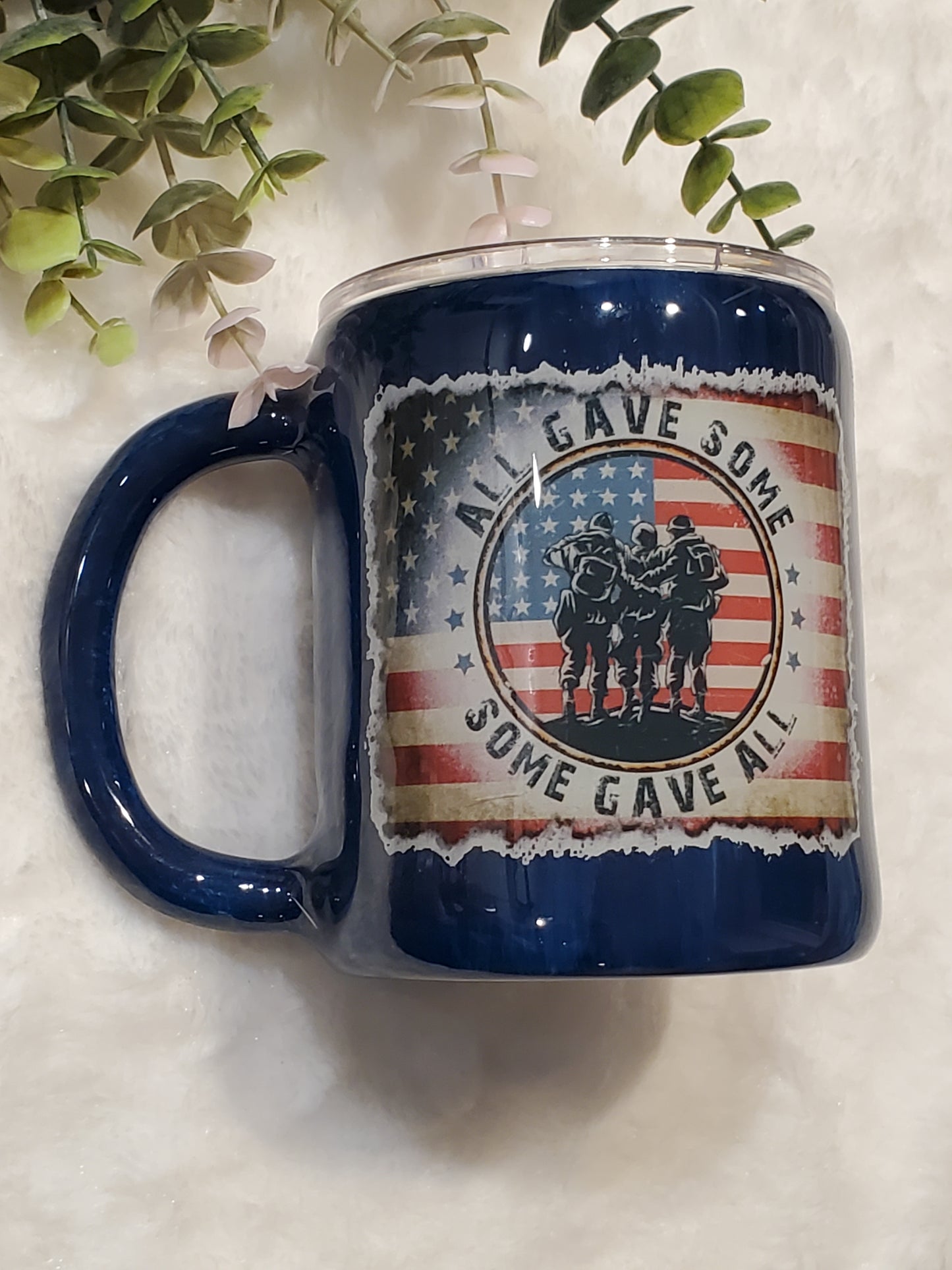 All Gave Some Some Gave All Flag Soldier Woodgrain Non Glitter Tumbler - 12 oz coffee mug - Red/White/Blue