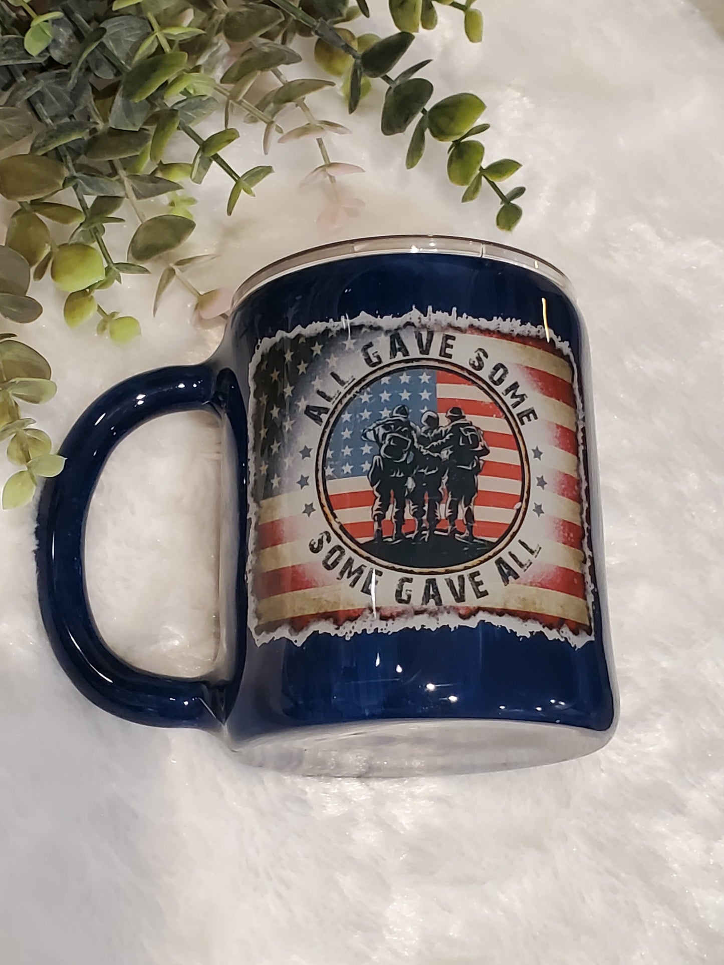 All Gave Some Some Gave All Flag Soldier Woodgrain Non Glitter Tumbler - 12 oz coffee mug - Red/White/Blue