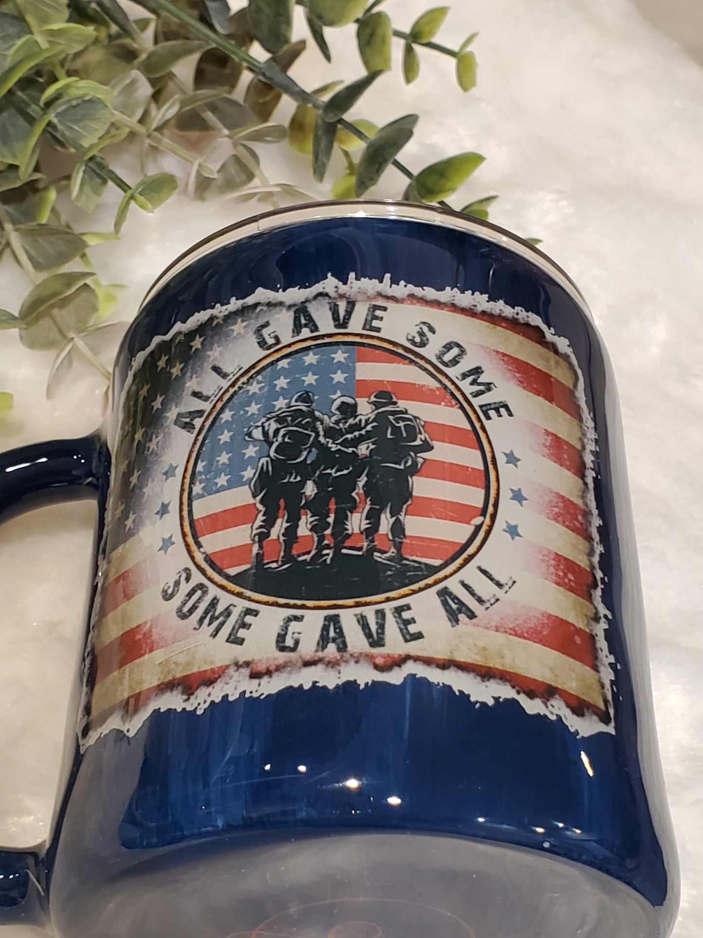 All Gave Some Some Gave All Flag Soldier Woodgrain Non Glitter Tumbler - 12 oz coffee mug - Red/White/Blue