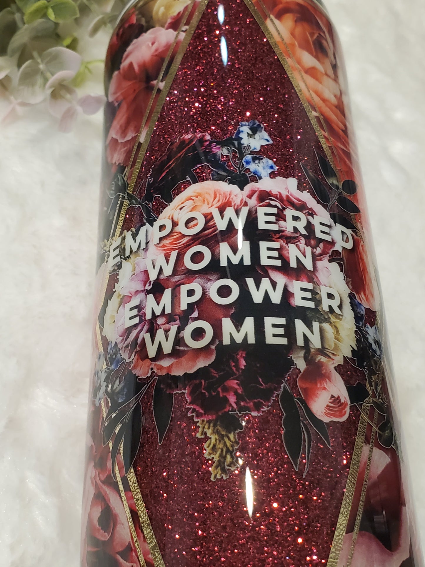 Empowered Women Empower Women Floral Glitter Custom Tumbler - 24 oz Skinny - maroon peach pink