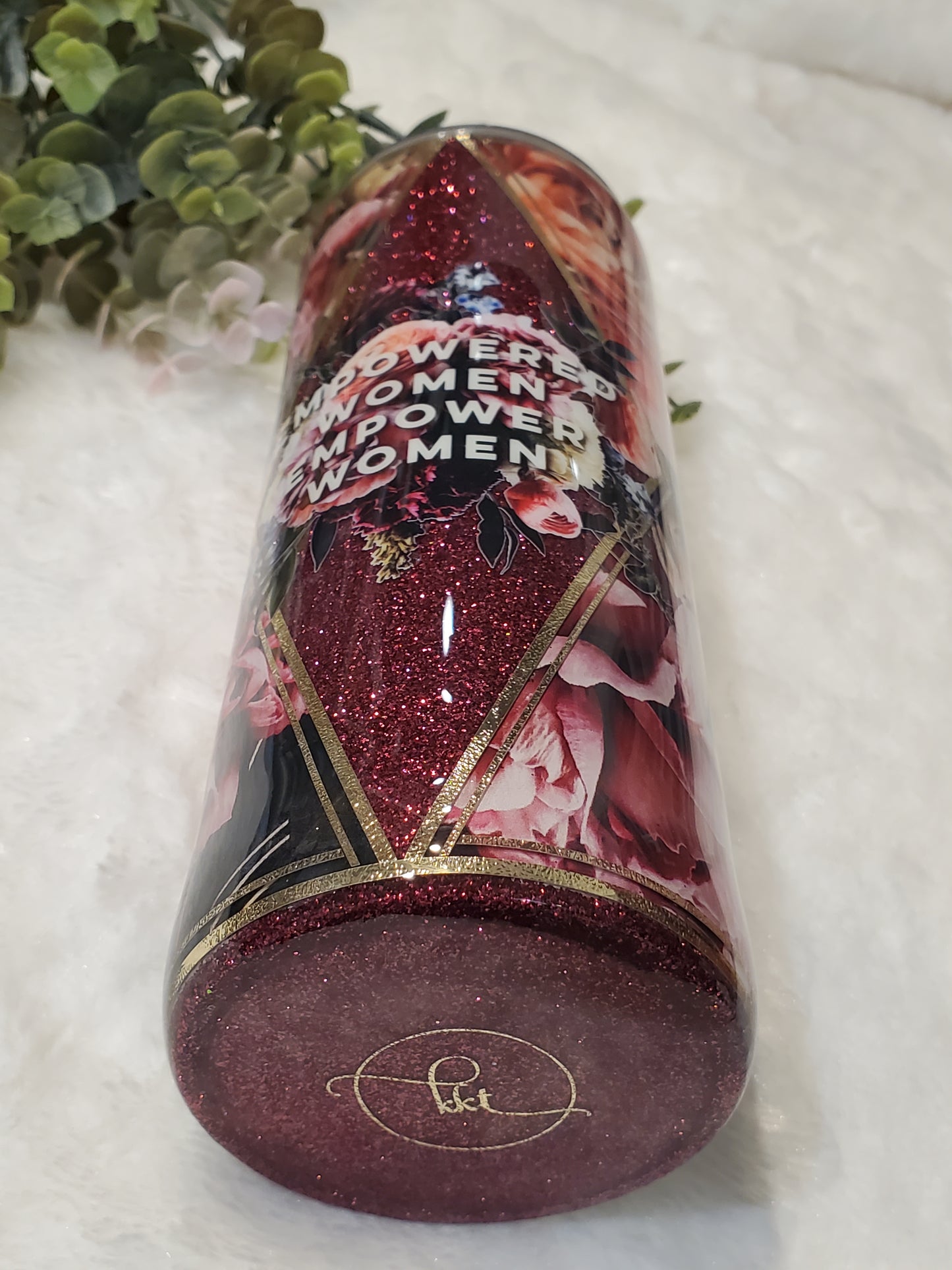 Empowered Women Empower Women Floral Glitter Custom Tumbler - 24 oz Skinny - maroon peach pink