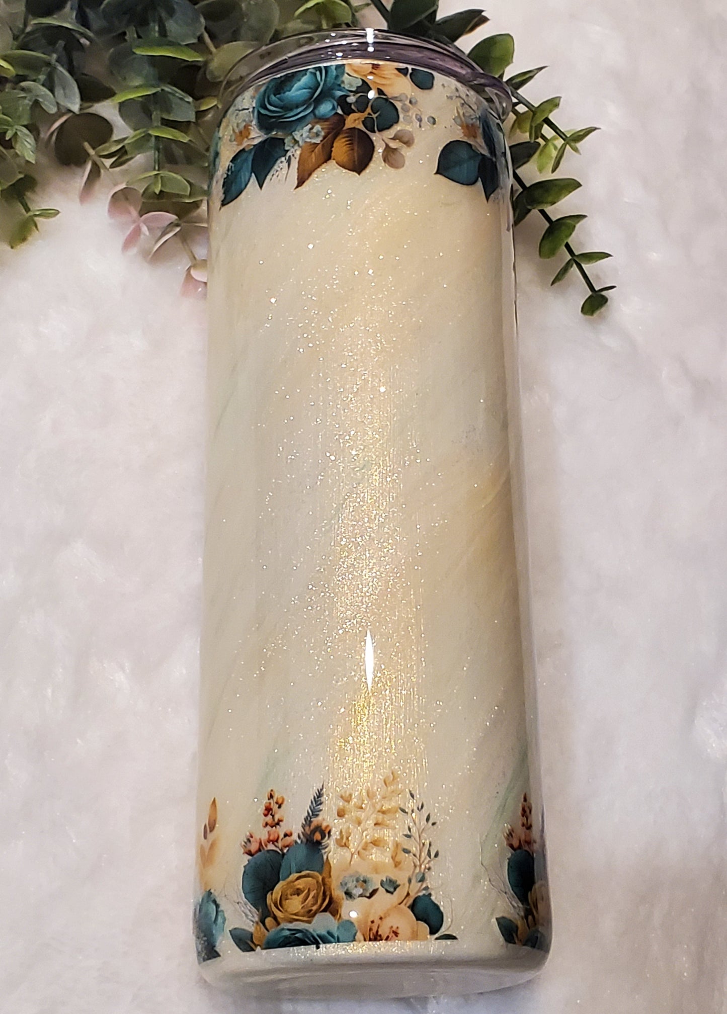 Pray More Worry Less Pigment Custom Tumbler - 20 oz Skinny Straight - white gold