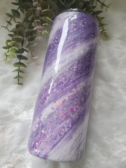 Glitter Swirl Milky Way Custom Tumbler - 24 oz Skinny Straight- Purple, white