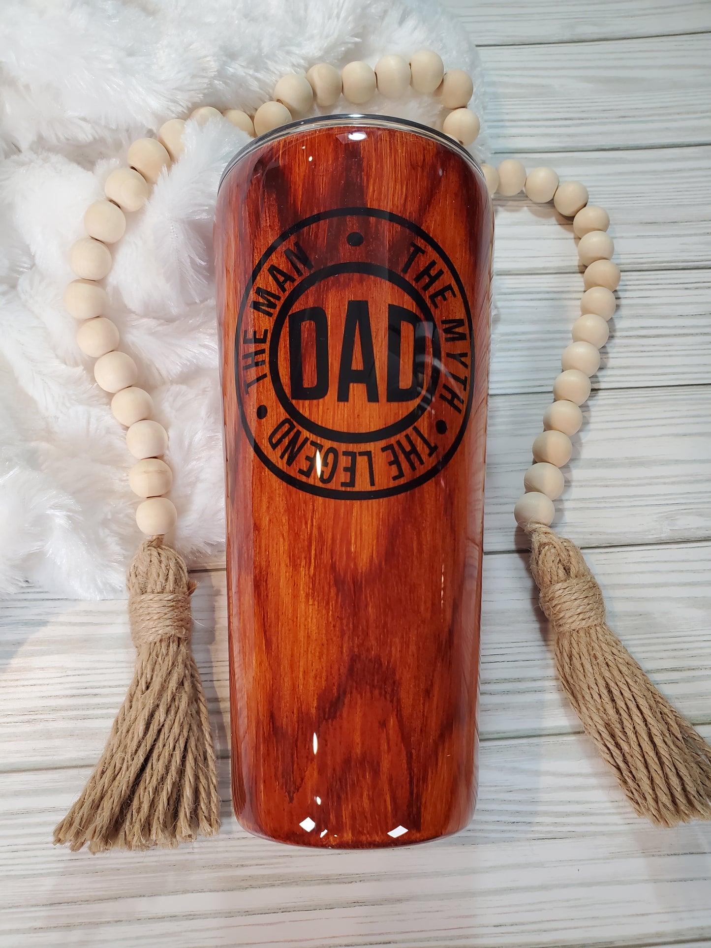 DAD Woodgrain Non Glitter The Man Myth Legend Custom Tumbler - 32 oz slim taper - brown