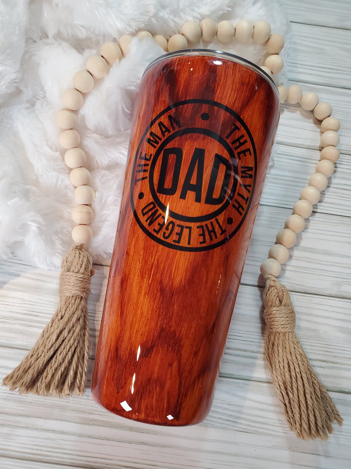 DAD Woodgrain Non Glitter The Man Myth Legend Custom Tumbler - 32 oz slim taper - brown