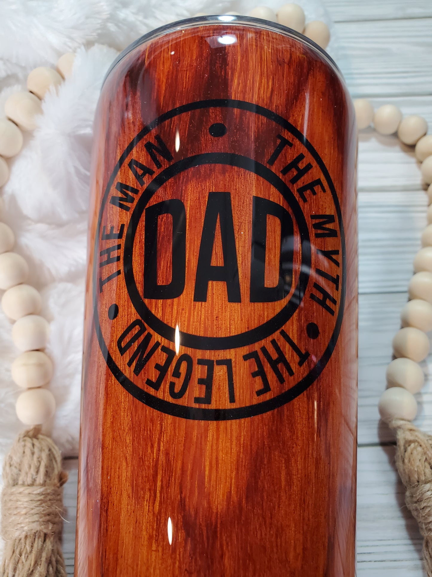 DAD Woodgrain Non Glitter The Man Myth Legend Custom Tumbler - 32 oz slim taper - brown