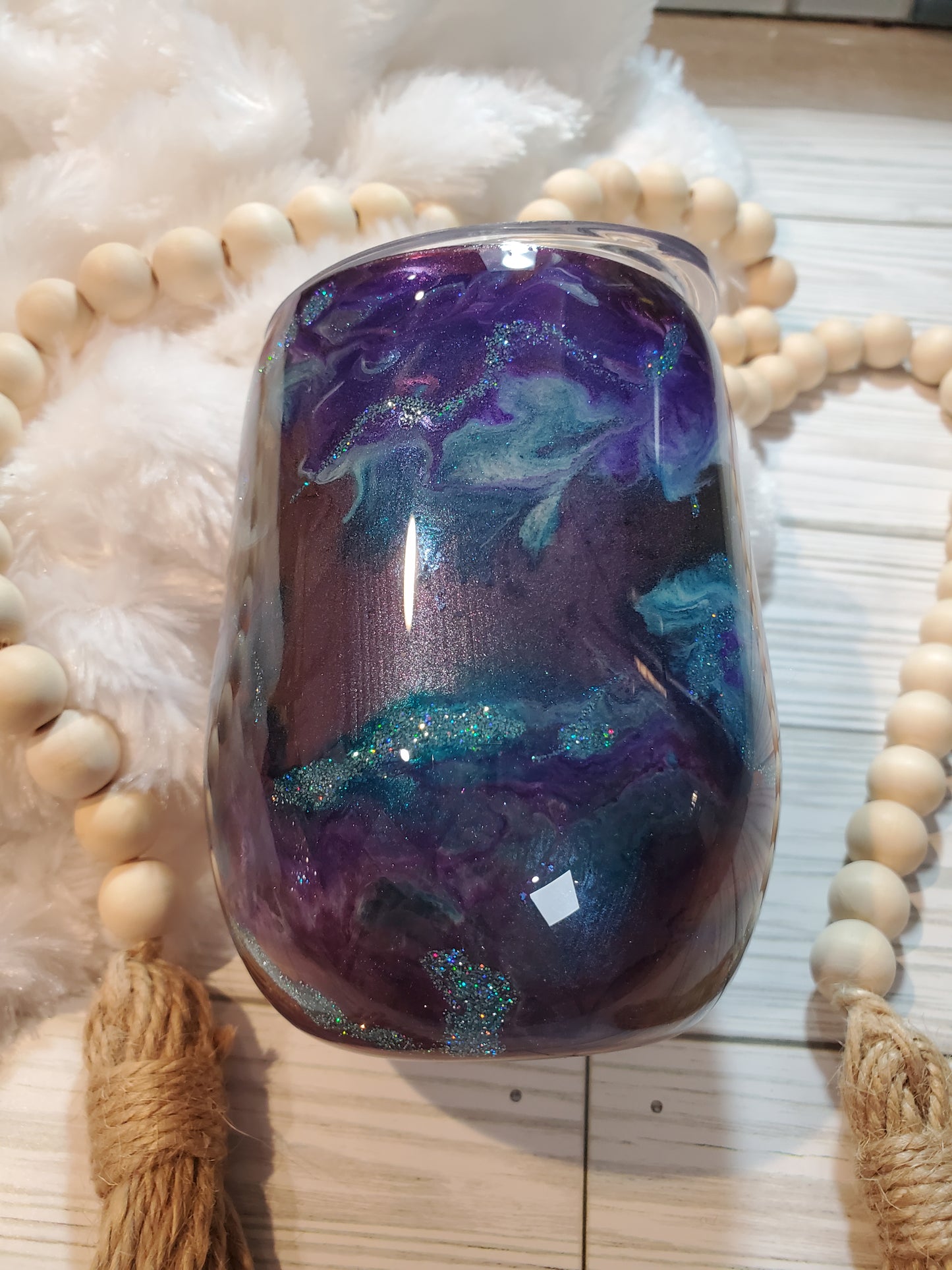 Alcohol ink chameleon swirl with glitter Custom Tumbler - 14 oz wine - purple / turquoise