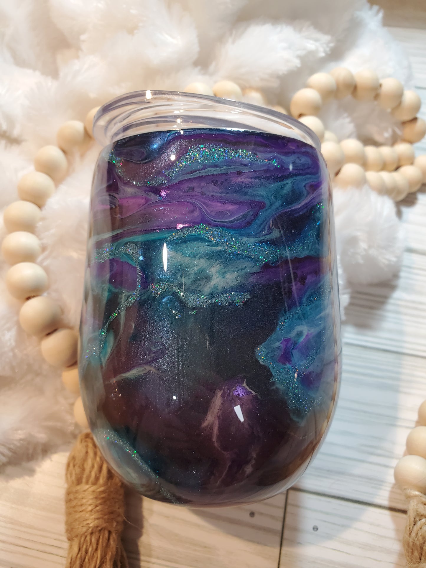 Alcohol ink chameleon swirl with glitter Custom Tumbler - 14 oz wine - purple / turquoise