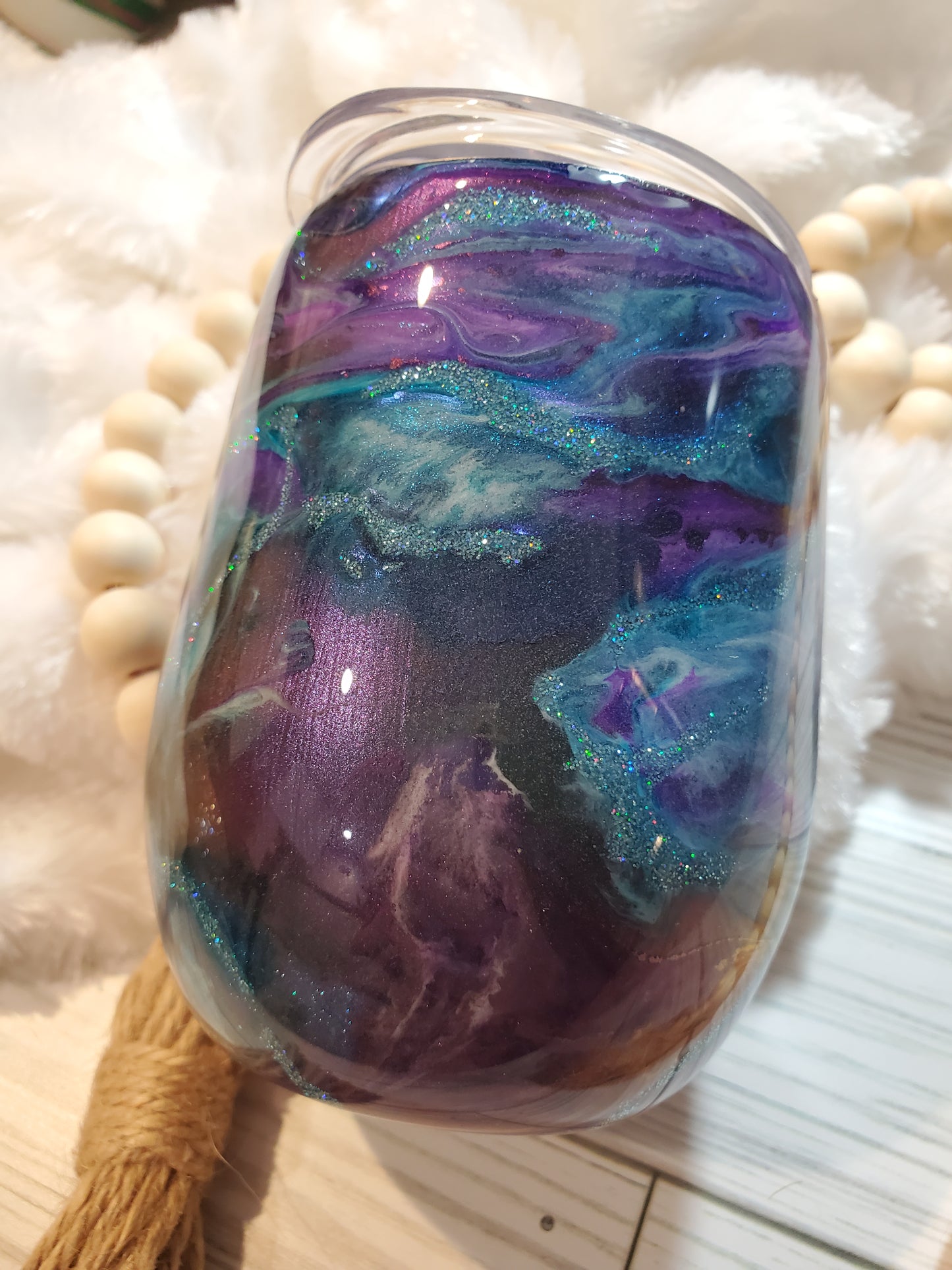 Alcohol ink chameleon swirl with glitter Custom Tumbler - 14 oz wine - purple / turquoise