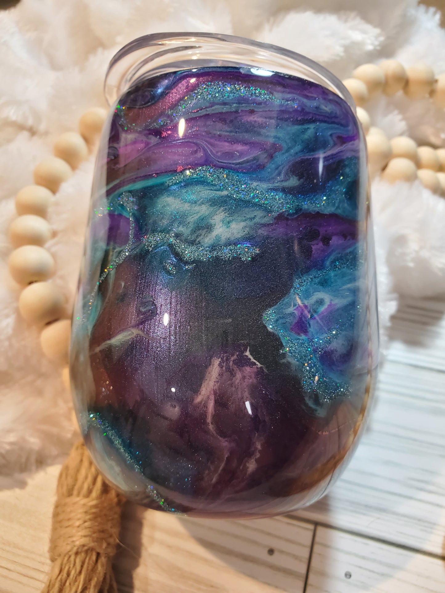 Alcohol ink chameleon swirl with glitter Custom Tumbler - 14 oz wine - purple / turquoise