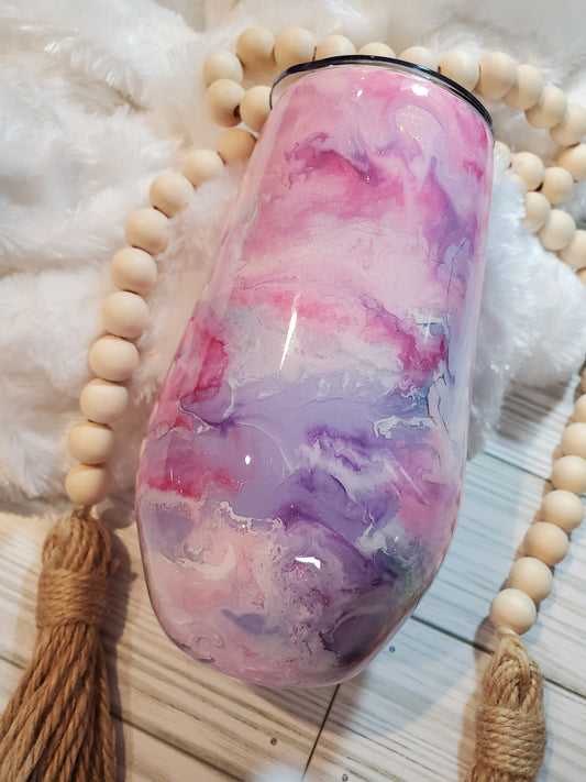 Alcohol ink pastel swirl with glitter Custom Tumbler - 17 oz wine - pastel purple / pink