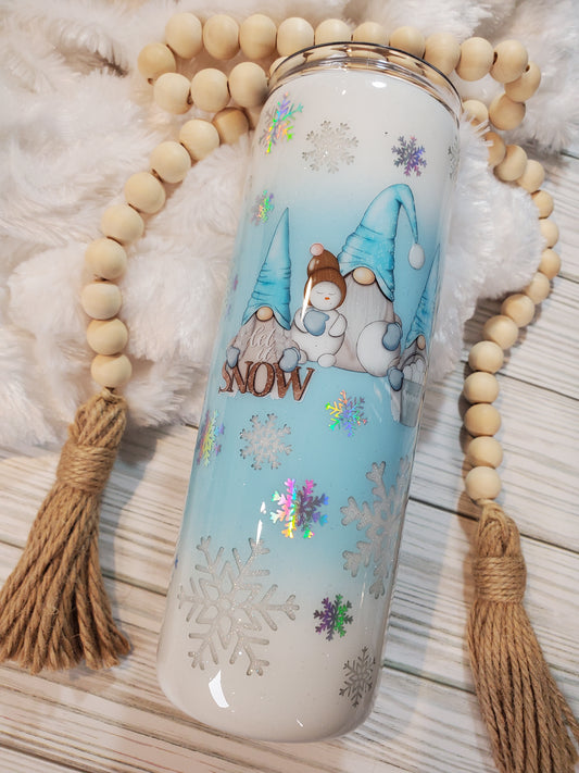 Let it Snow Glitter Peekaboo Custom Tumbler - 20 oz Skinny Straight - white, light blue