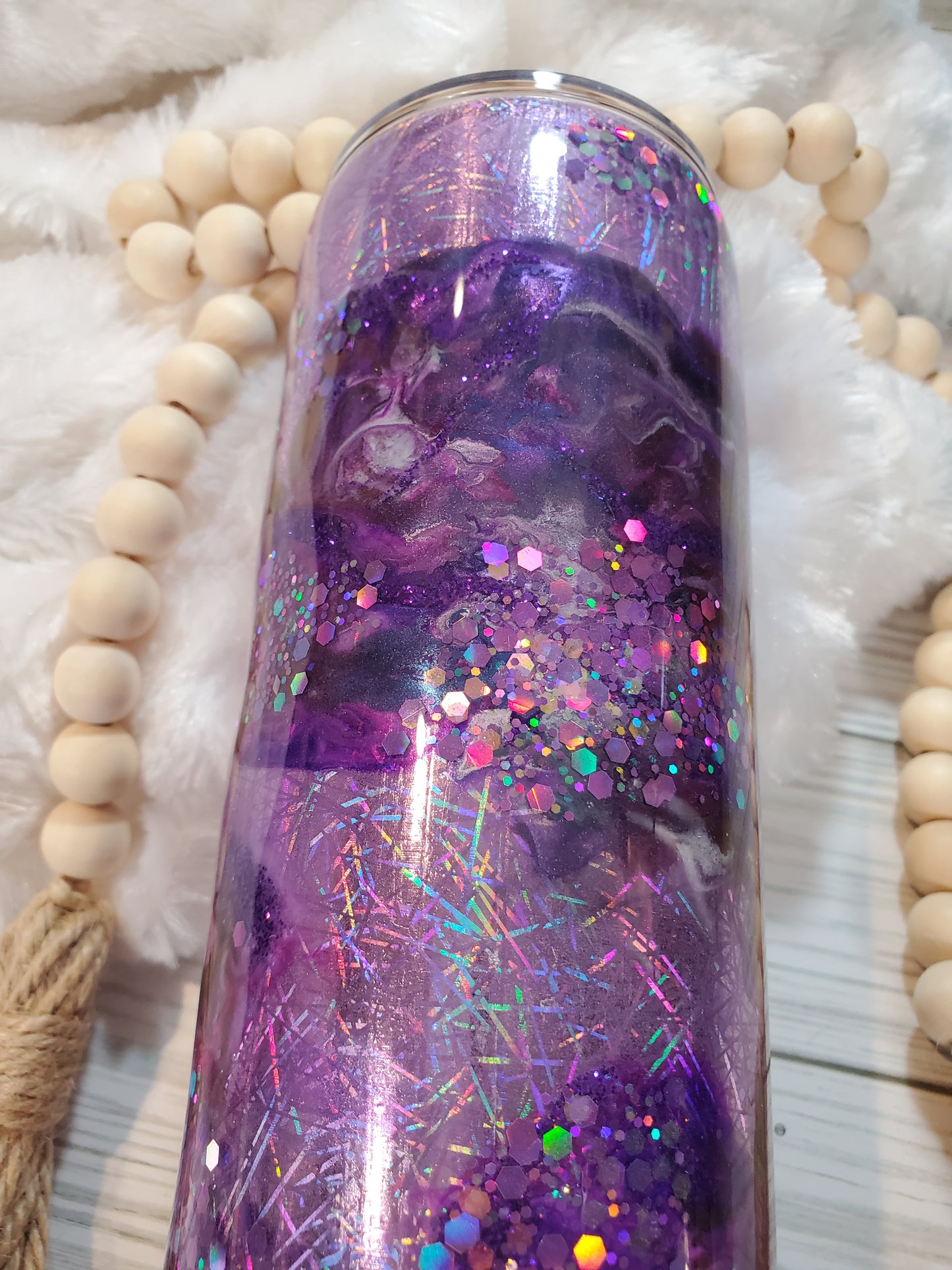 Ink swirl Holographic Glitter Custom Tumbler - 24 oz plump - Purple