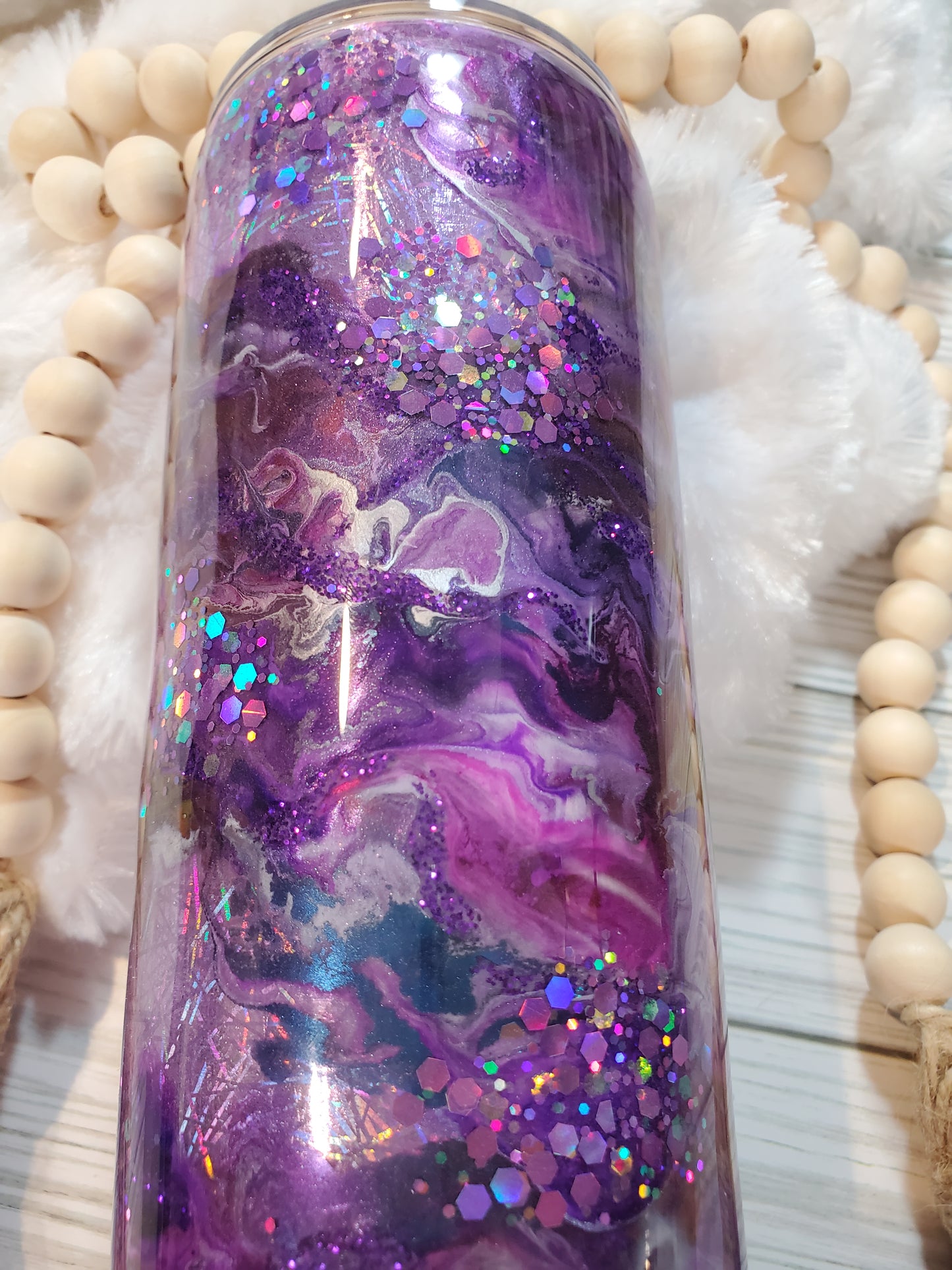 Ink swirl Holographic Glitter Custom Tumbler - 24 oz plump - Purple