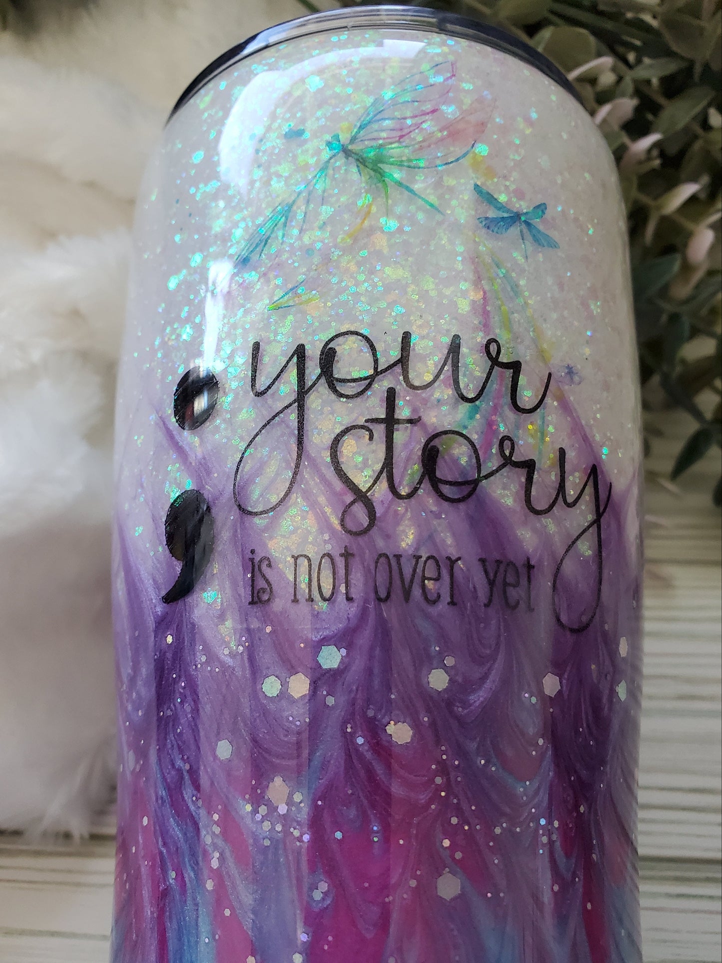 Your story is not over boujie glittered custom tumbler - 20 oz curve - purple blue turquoise