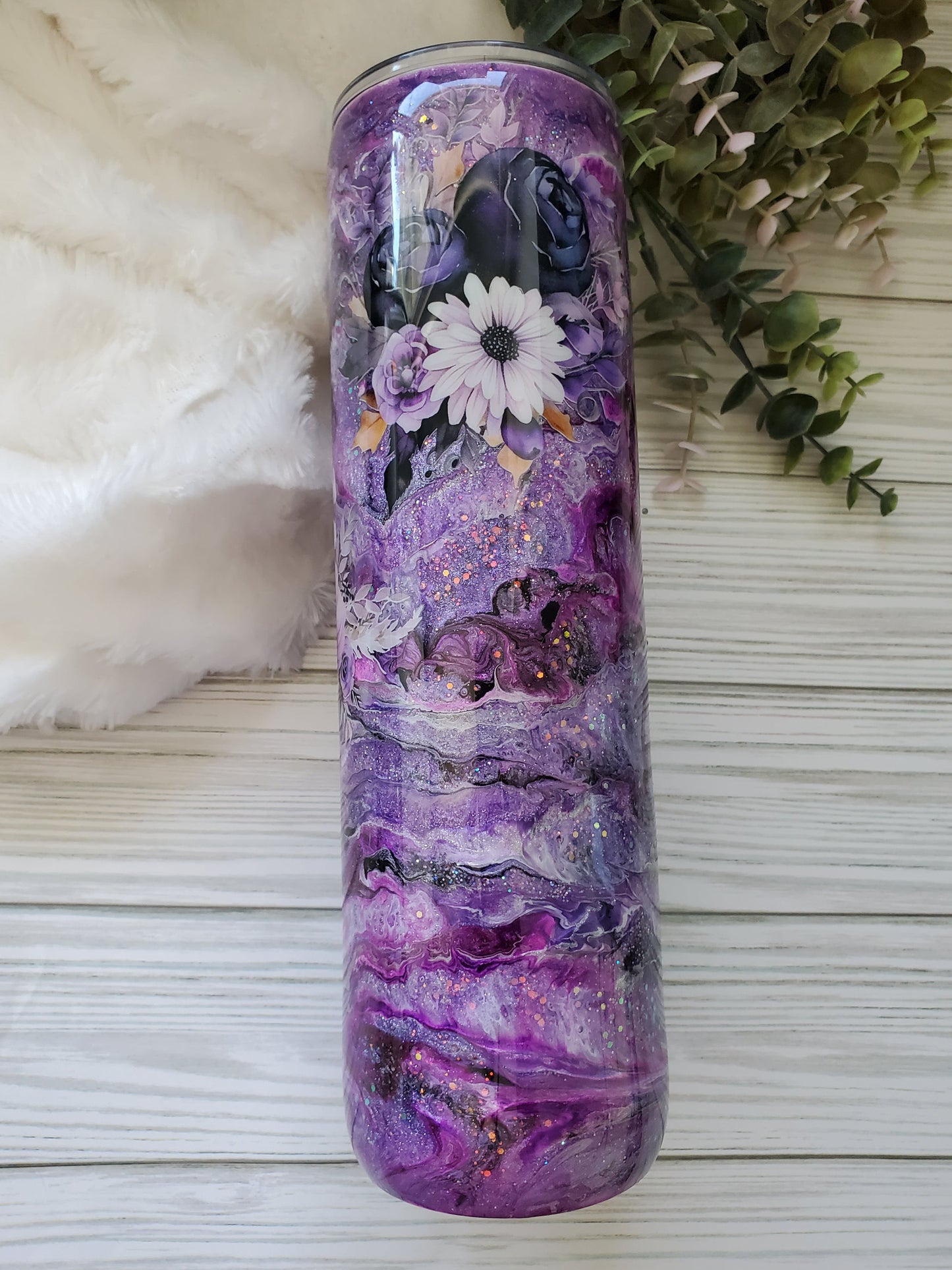 Floral Waymaker Alcohol Ink pigment Custom Tumbler - 32 oz skinny - Purple