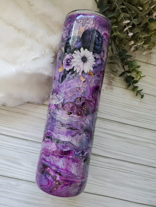 Floral Waymaker Alcohol Ink pigment Custom Tumbler - 32 oz skinny - Purple