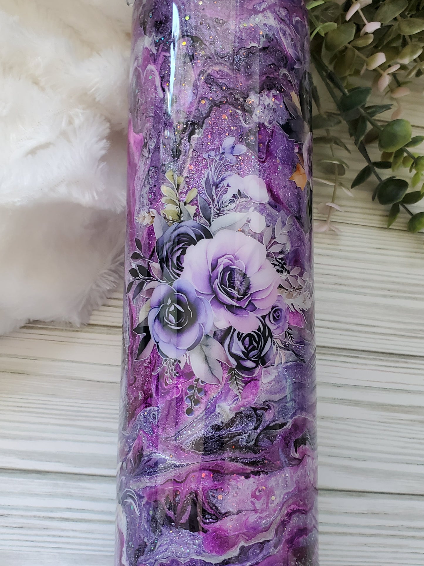 Floral Waymaker Alcohol Ink pigment Custom Tumbler - 32 oz skinny - Purple