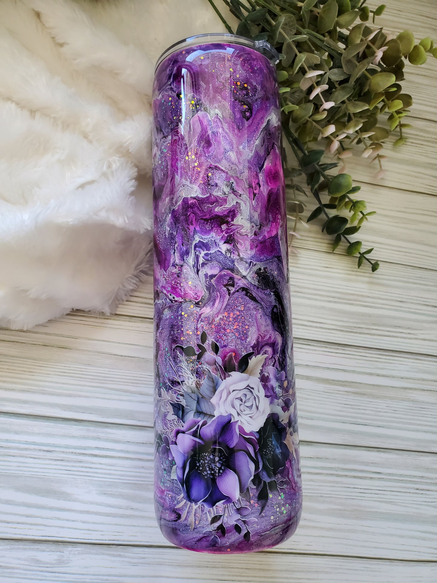 Floral Waymaker Alcohol Ink pigment Custom Tumbler - 32 oz skinny - Purple