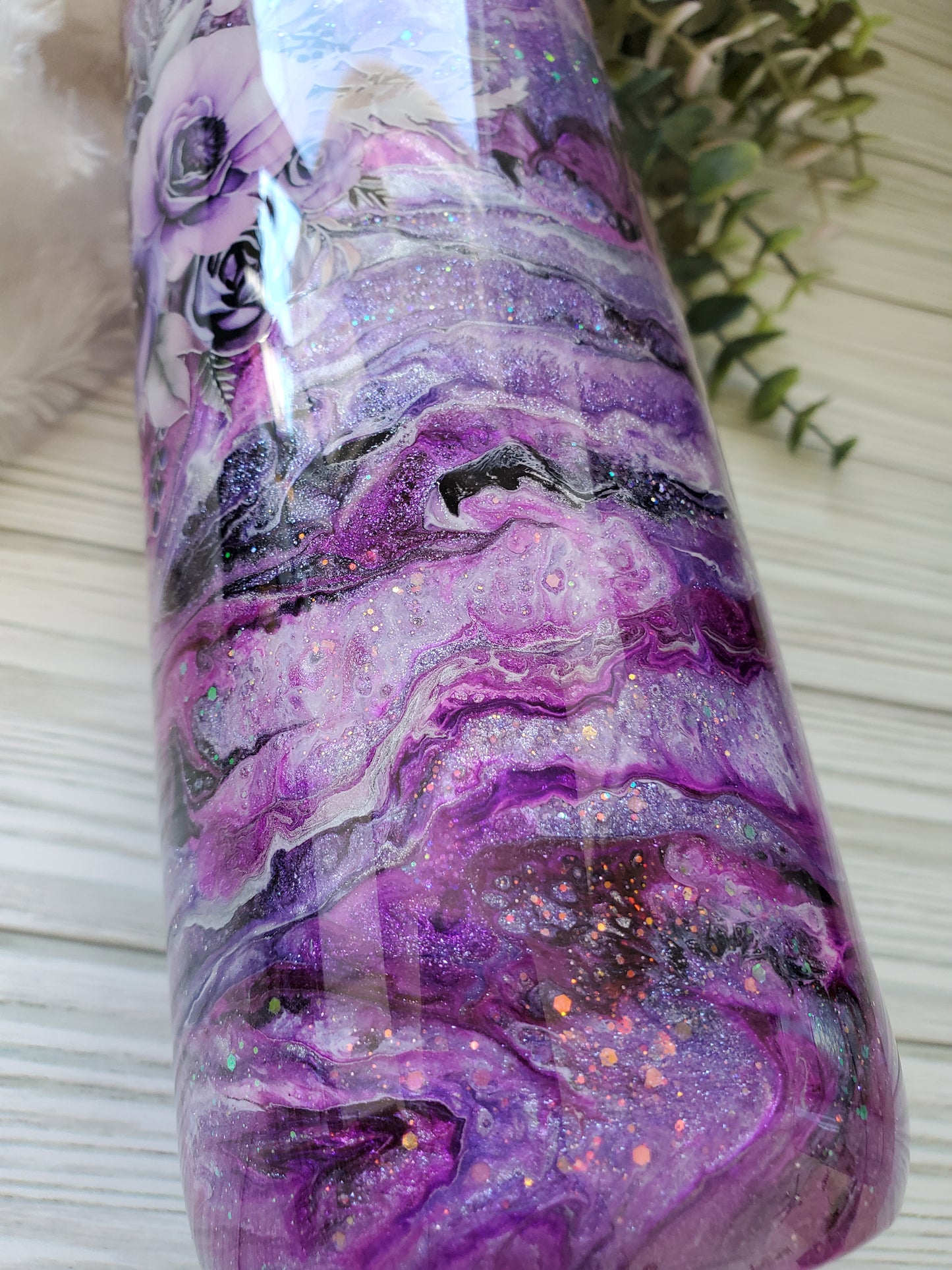 Floral Waymaker Alcohol Ink pigment Custom Tumbler - 32 oz skinny - Purple