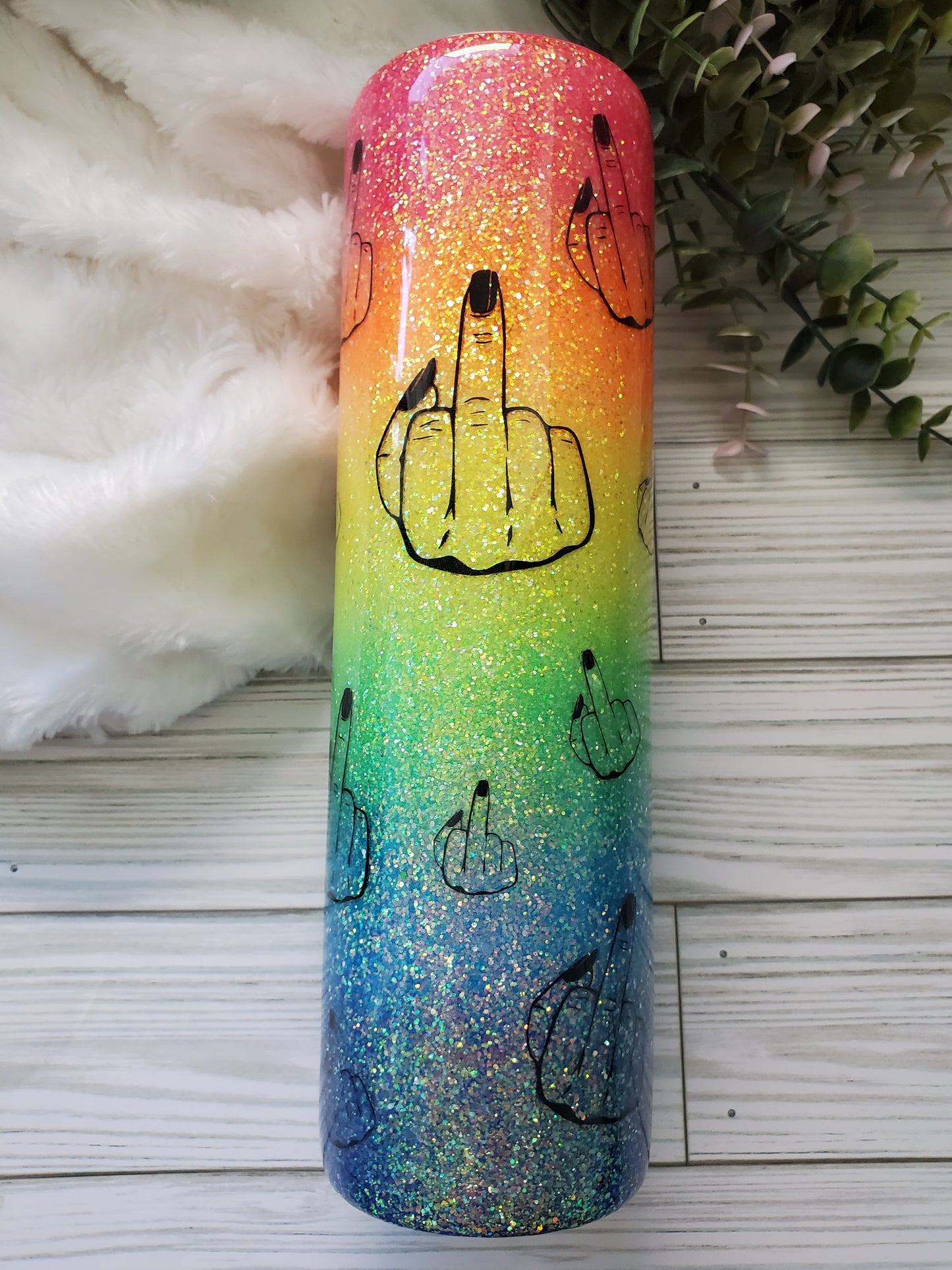 Neon Glitter ombre F this, that Middle Finger Custom Tumbler - 32 oz skinny - neon