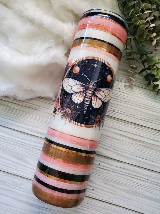 Serape Moth Floral Custom Tumbler - 32 oz skinny - peach, copper, black