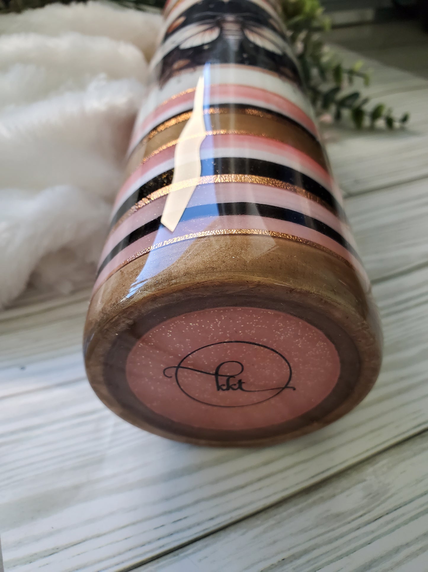 Serape Moth Floral Custom Tumbler - 32 oz skinny - peach, copper, black