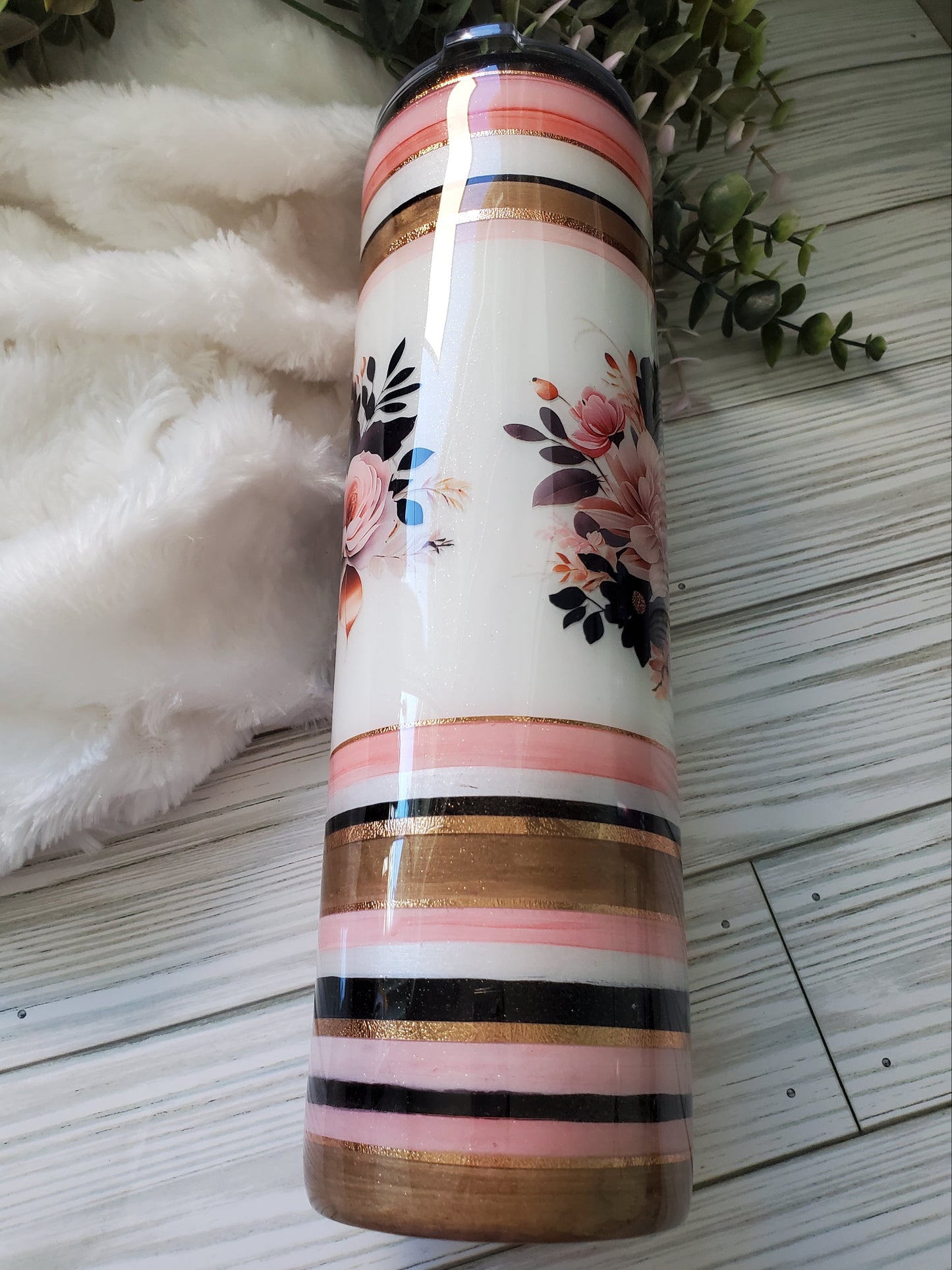 Serape Moth Floral Custom Tumbler - 32 oz skinny - peach, copper, black