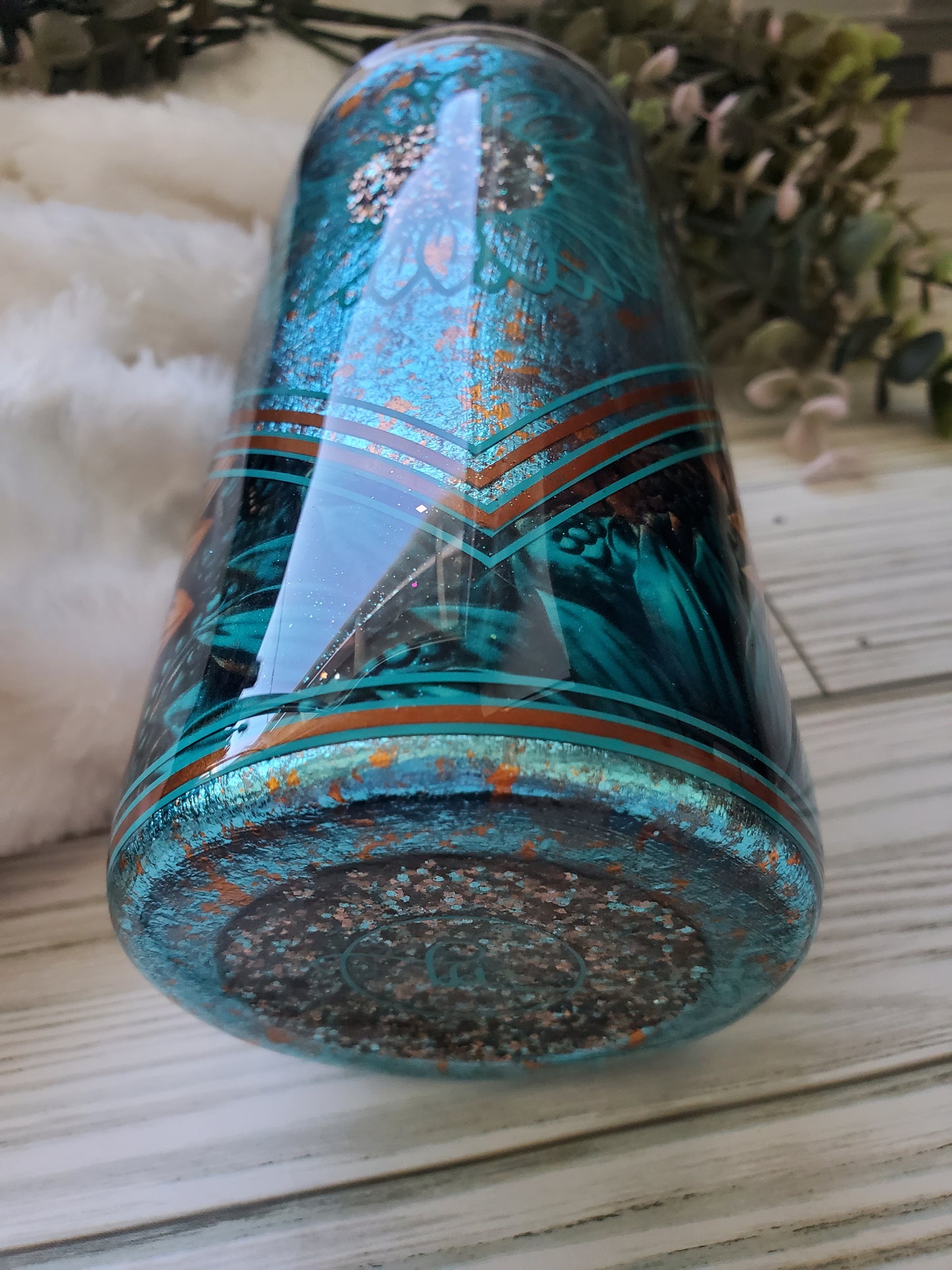 Sunflower Turquoise Foil mashup Custom Tumbler - 15 oz - turquoise brown