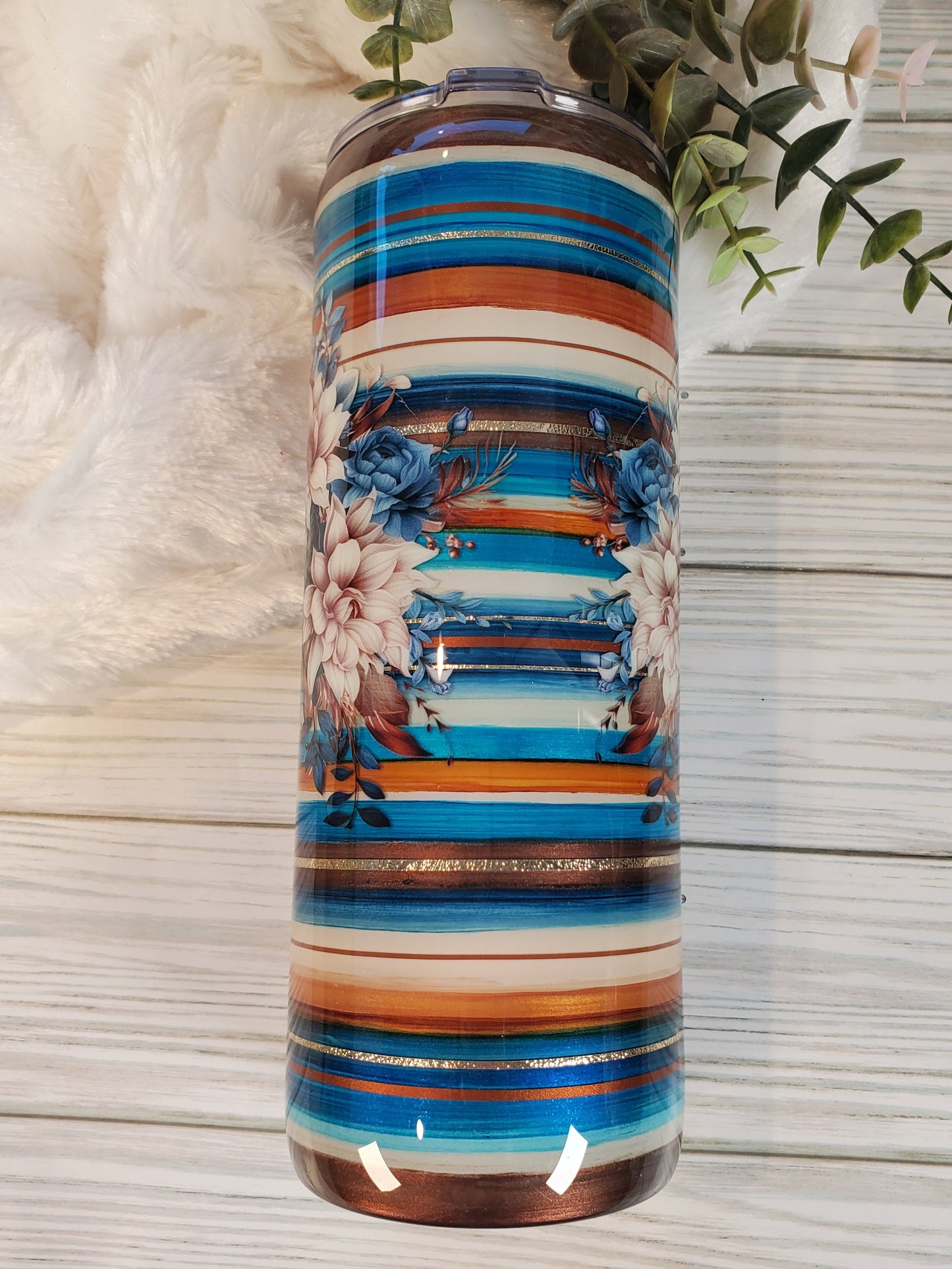 Serape Dreamcatcher Floral Texture Custom Tumbler - 24 oz Skinny - blue brown copper