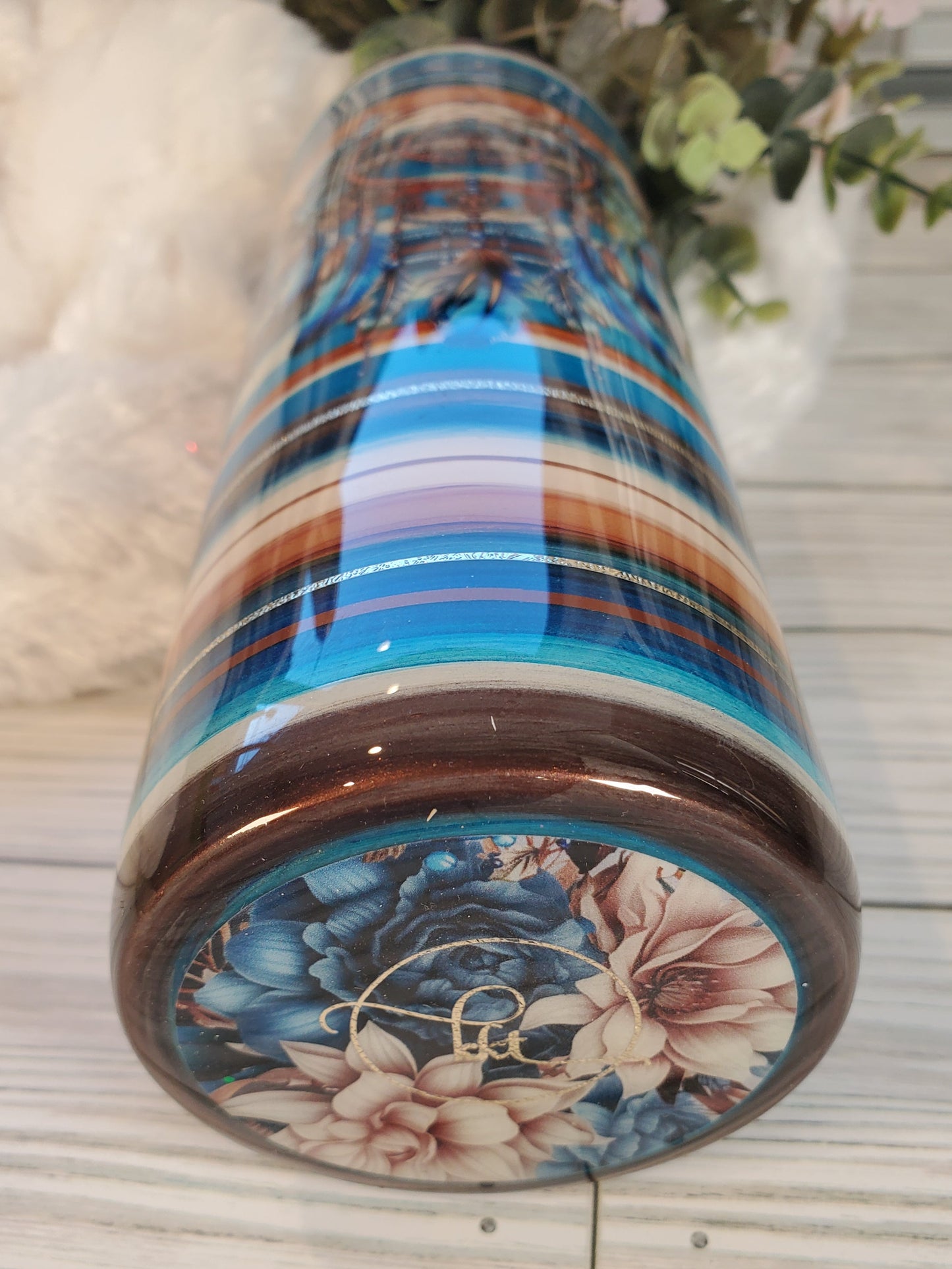 Serape Dreamcatcher Floral Texture Custom Tumbler - 24 oz Skinny - blue brown copper