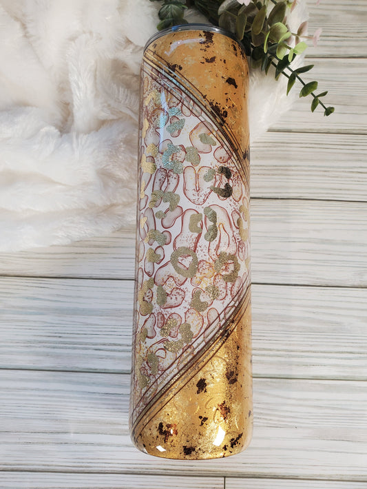 Sunflower Leopard Textured foil maship Custom Tumbler - 32 oz skinny - yellow gold