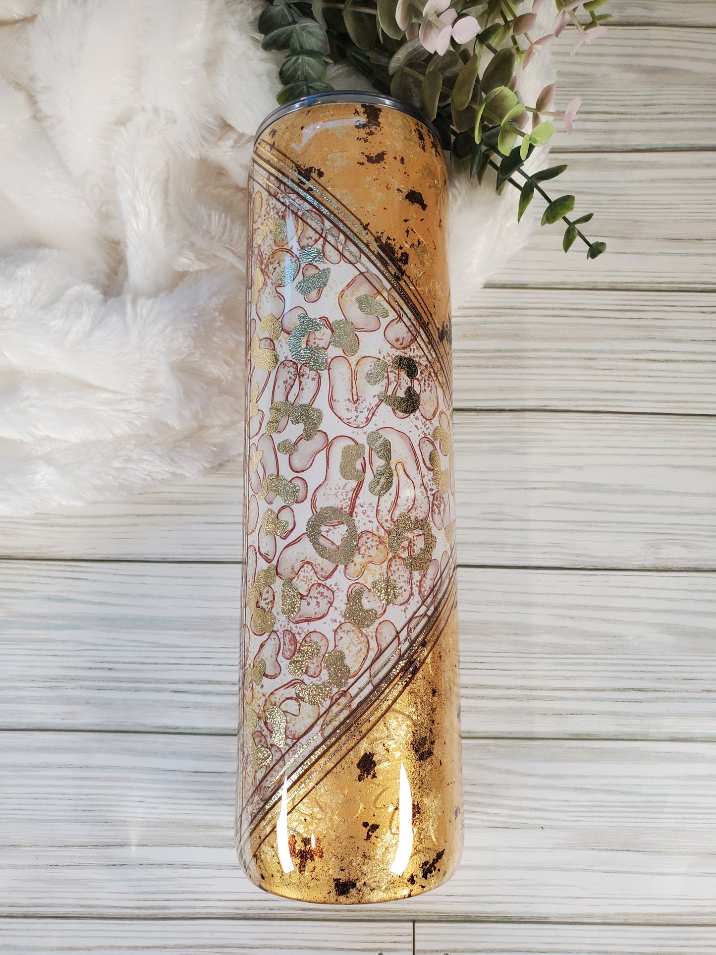 Sunflower Leopard Textured foil maship Custom Tumbler - 32 oz skinny - yellow gold