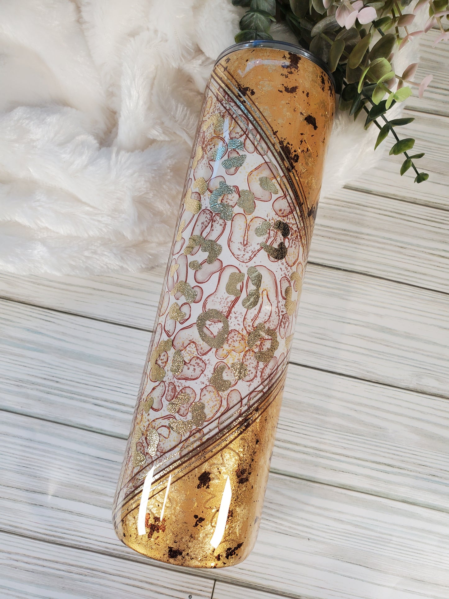 Sunflower Leopard Textured foil maship Custom Tumbler - 32 oz skinny - yellow gold