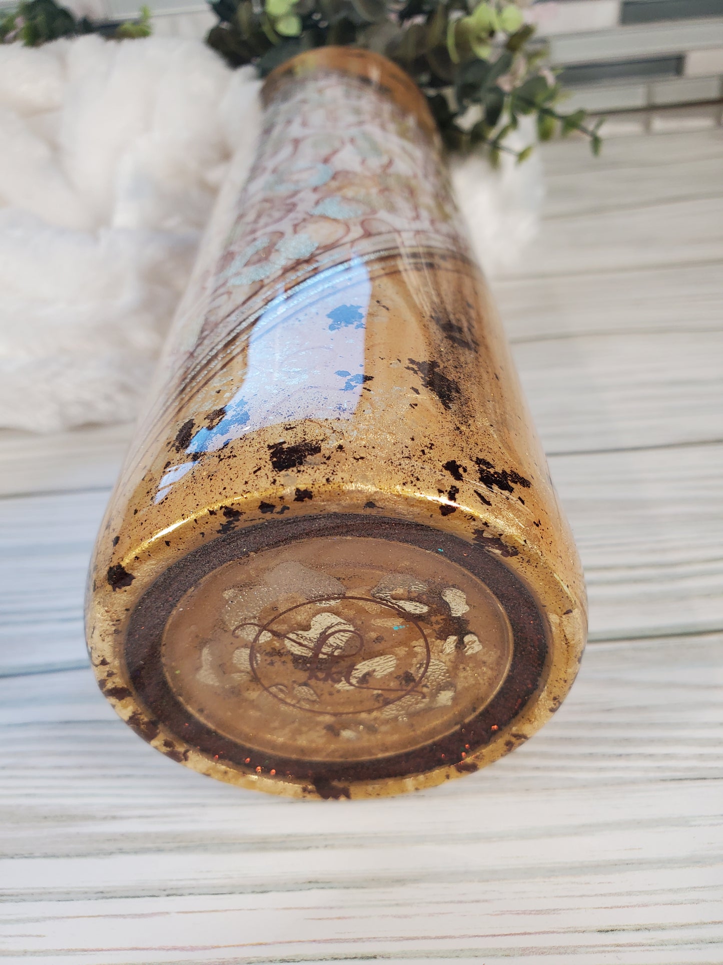 Sunflower Leopard Textured foil maship Custom Tumbler - 32 oz skinny - yellow gold