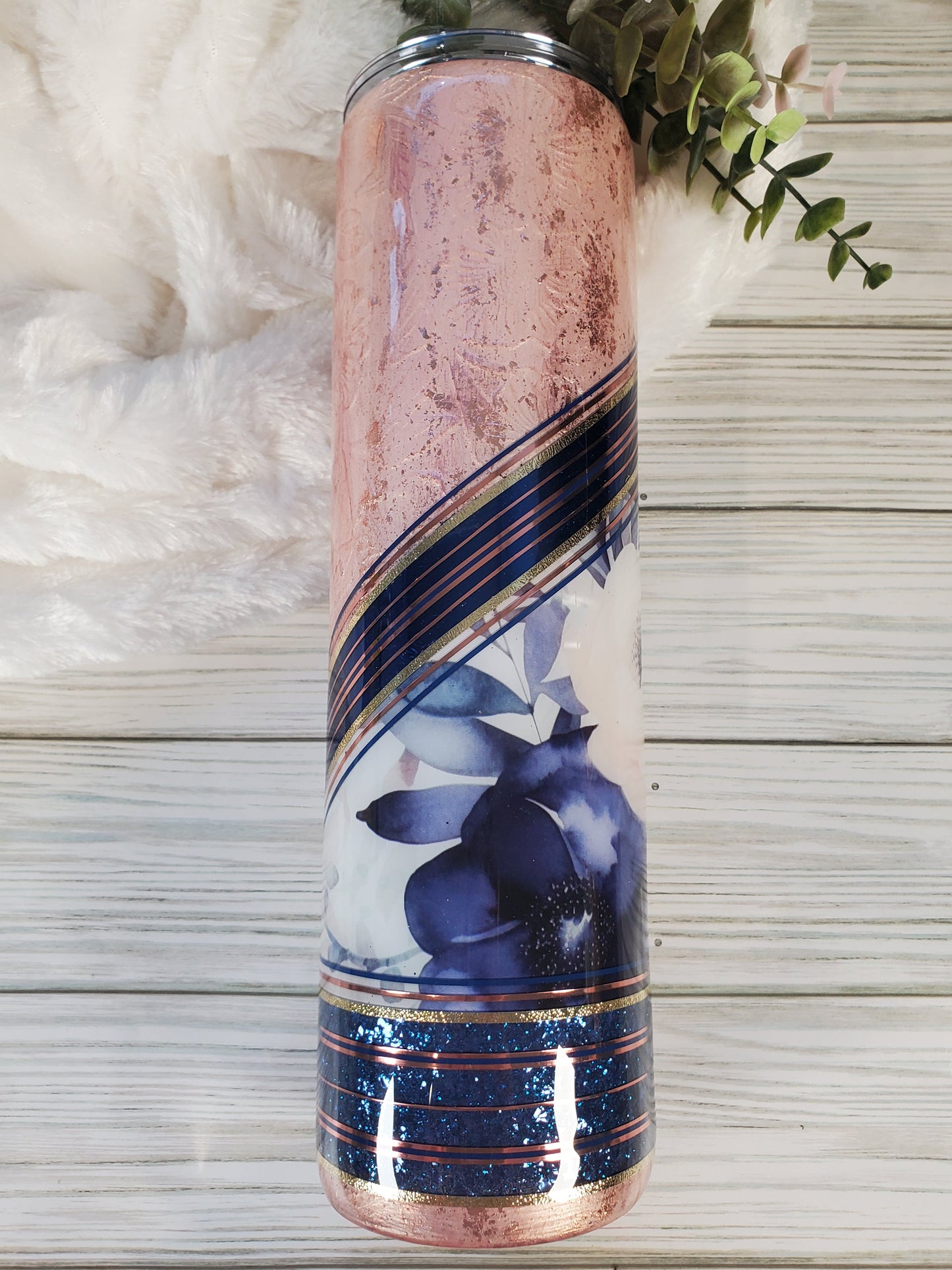 Floral Textured foil mashup Custom Tumbler - 32 oz skinny - pink blue