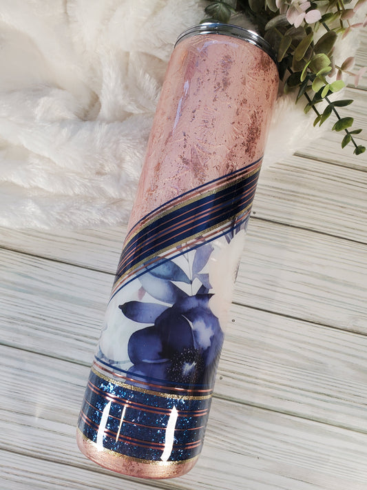 Floral Textured foil mashup Custom Tumbler - 32 oz skinny - pink blue