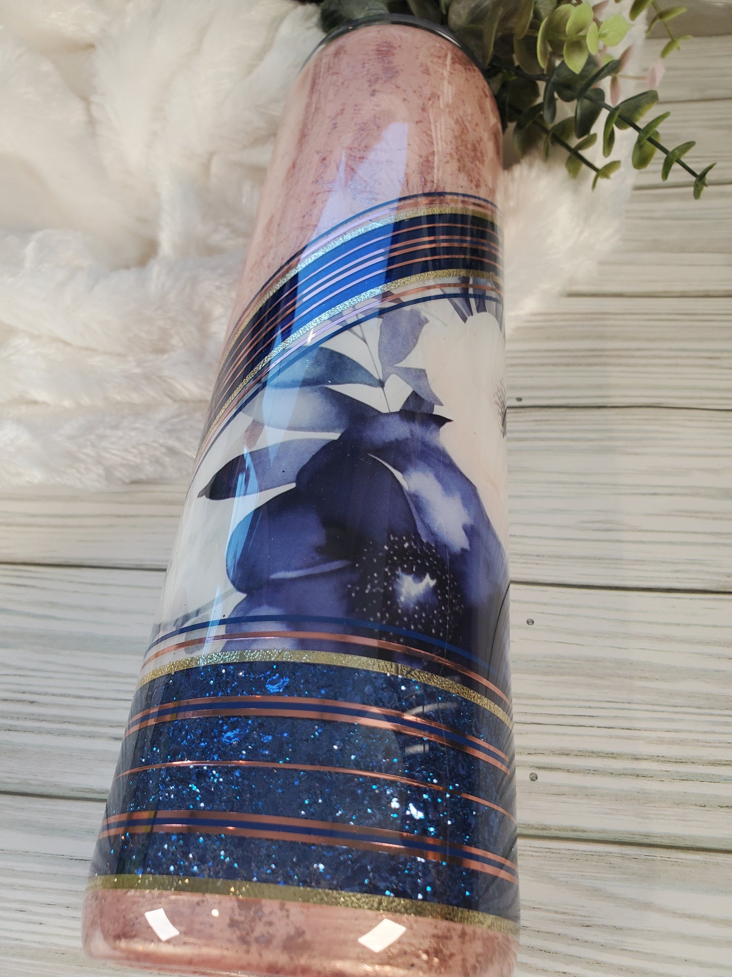 Floral Textured foil mashup Custom Tumbler - 32 oz skinny - pink blue